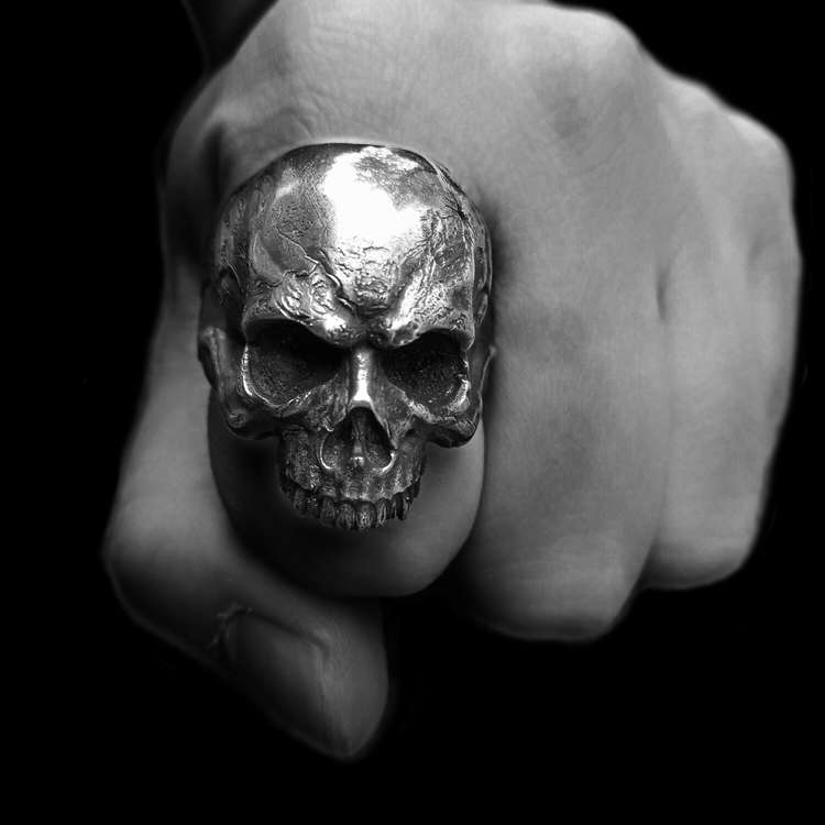 Cracked Skull Ring - Heavy 925 Silver Gothic Ring - Image 4