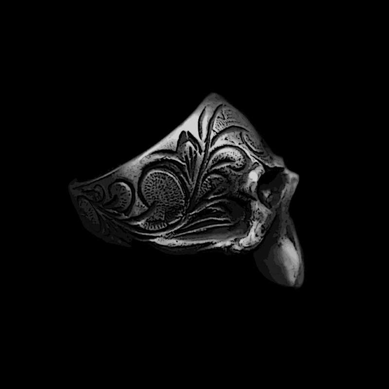 Carved Skull Ring - 925 Silver Decorative Skull Ring - Image 3