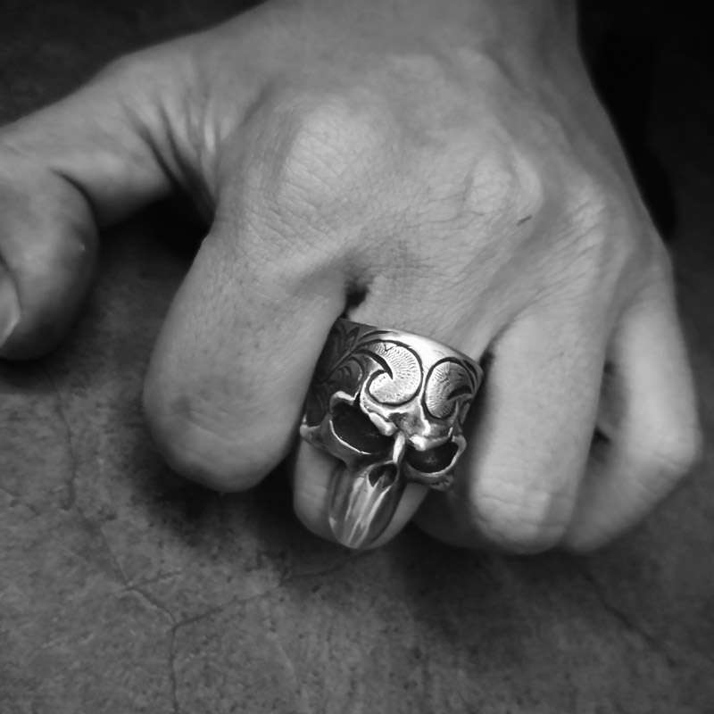 Carved Skull Ring - 925 Silver Decorative Skull Ring - Image 6