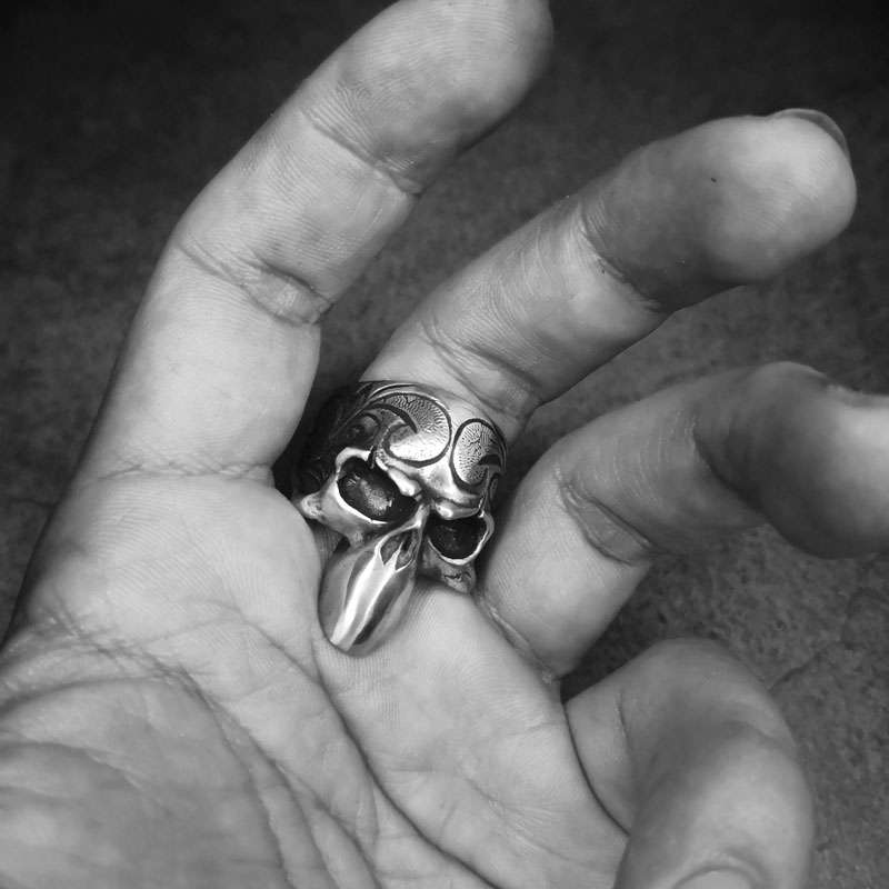 Carved Skull Ring - 925 Silver Decorative Skull Ring - Image 5