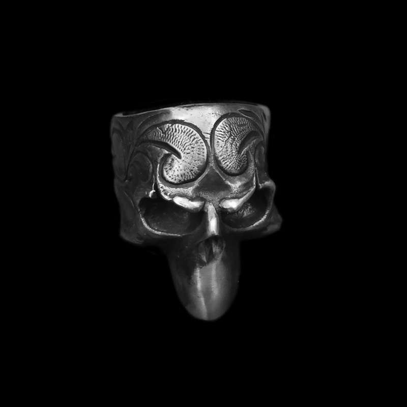Carved Skull Ring - 925 Silver Decorative Skull Ring - Image 4