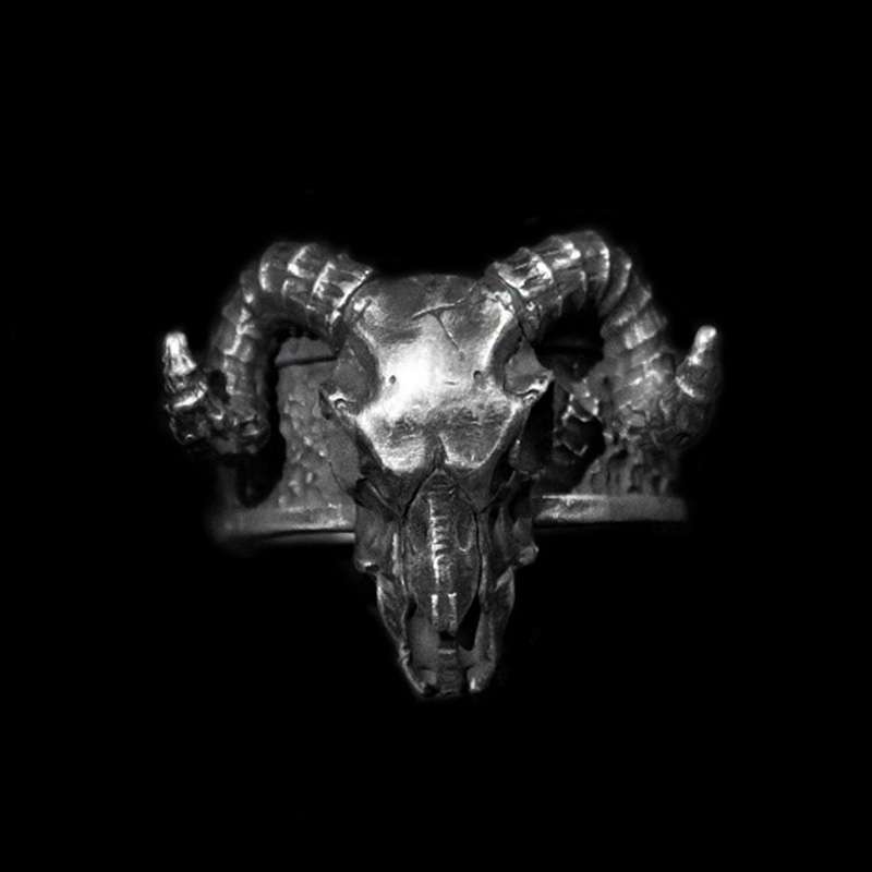 Sheep Head Satan skull ring sterling silver gothic demon ring for men