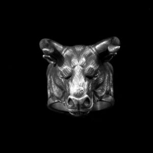 Ox head ring 925 Silver mens bullfight rings
