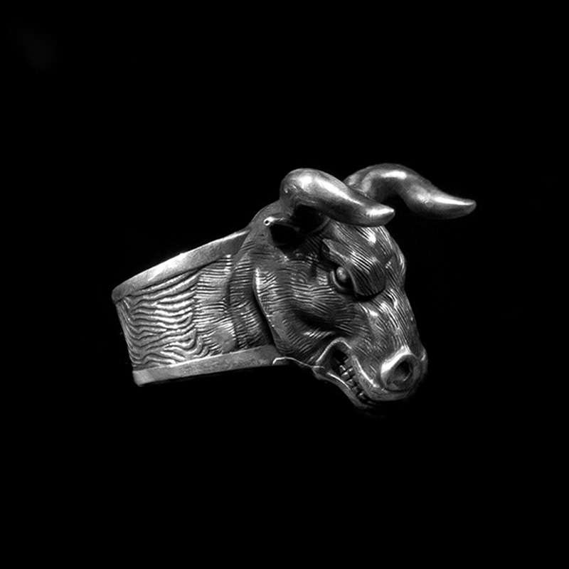 Ox Head Ring - 925 Sterling Silver Animal Ring for Men - Image 3