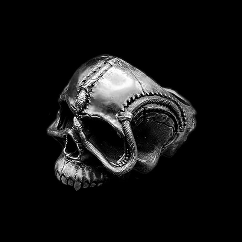Rattlesnake skull rings 925 Snake Plate Skull rings for men