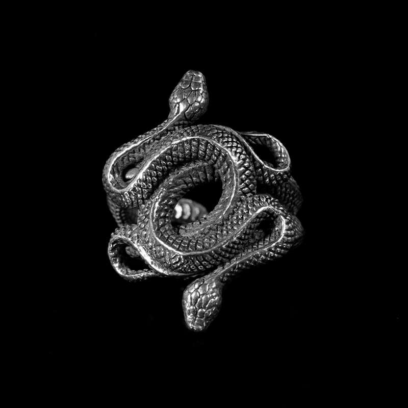Double snake rings Coiled Silver Snake Ring - MENSSKULL 925 silver jewelry