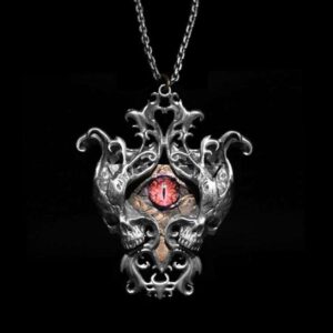 Eye of Time Skull Inlaid Glazed Eyes - 925 Silver Pendant Necklace for Men