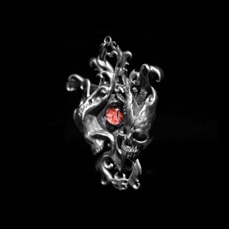 Eye of Time Skull Inlaid Glazed Eyes - 925 Silver Pendant Necklace for Men - Image 2