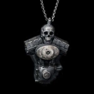 Engine Skull Pendant - 925 Silver Pendant Necklace for Men