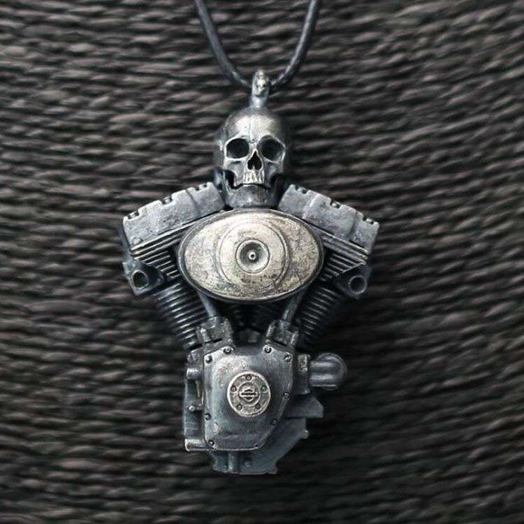 Engine Skull Pendant - 925 Silver Pendant Necklace for Men - Image 4