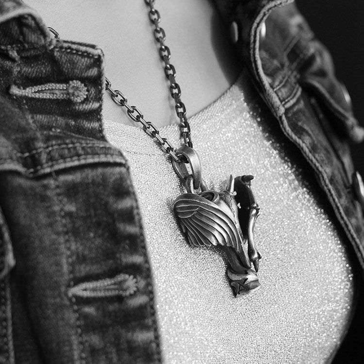 Winged Dragon Head Pendant - 925 Sterling Silver Necklace - Image 4