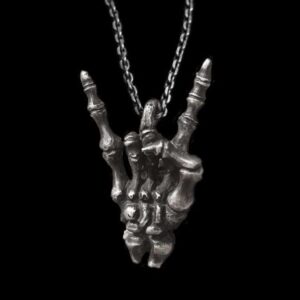 Hand Bone Ily Sign Skull - 925 Silver Pendant Necklace for Men