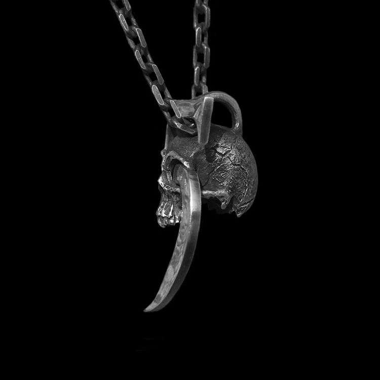 Death Comes 5 Skull Scythe - 925 Silver Pendant Necklace for Men - Image 2