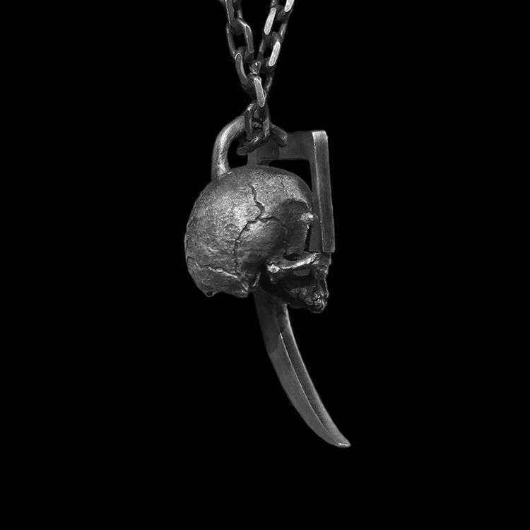 Death Comes 5 Skull Scythe - 925 Silver Pendant Necklace for Men - Image 3