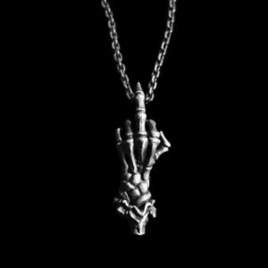 Middle Finger Bones Hand Middle Finger Skull - 925 Silver Pendant Necklace for Men