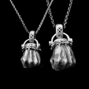 Power Fist Victory Sign - 925 Silver Pendant Necklace for Men
