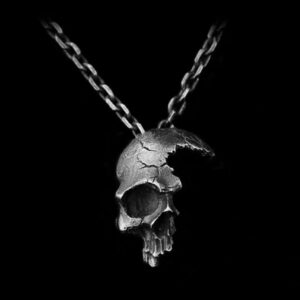 Half Face Skull Damaged Skull - 925 Silver Pendant Necklace for Men