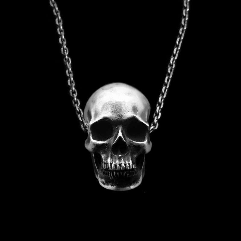 Handmade 925 silver skull pendant necklace for men