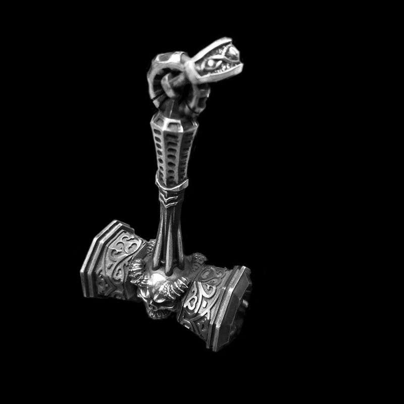 Devil Hammer Skull Pendant - 925 Silver Gothic Necklace - Image 2