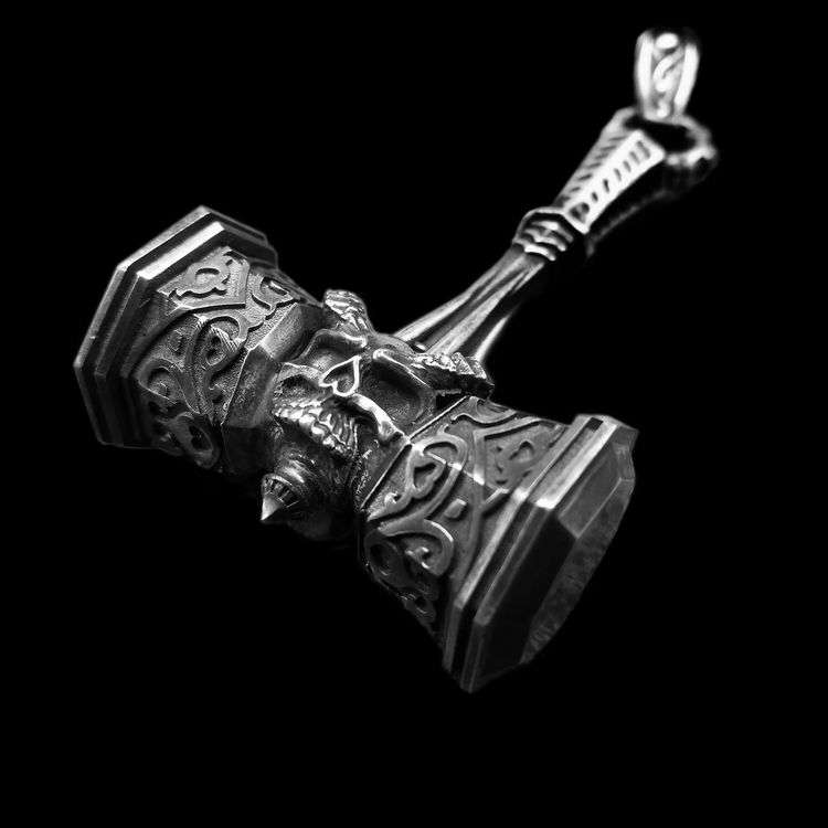 Devil Hammer Skull Pendant - 925 Silver Gothic Necklace - Image 3