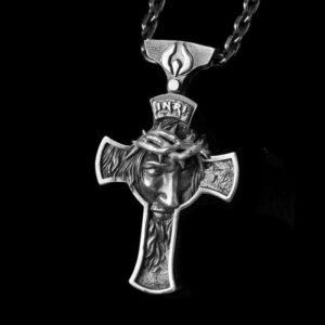 Jesus Christ crown of thorns silver cross pendant