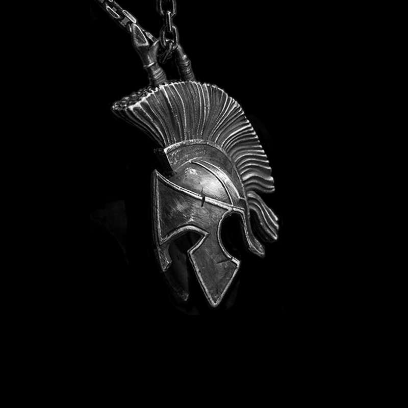 Spartan War Helmet Pendant for Men - 925 Silver Warrior Necklace - Image 2