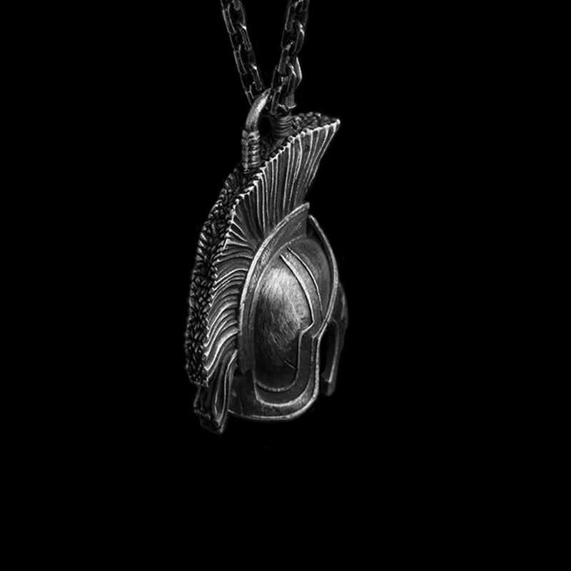 Spartan War Helmet Pendant for Men - 925 Silver Warrior Necklace - Image 3