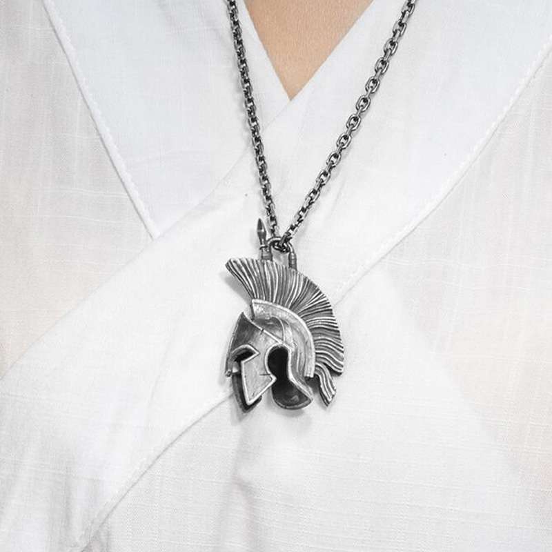 Spartan War Helmet Pendant for Men - 925 Silver Warrior Necklace - Image 5
