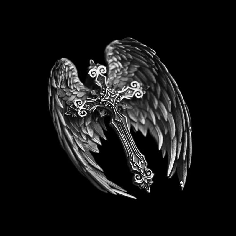 Guardian Wings Cross Pendant for Men - 925 Silver Necklace - Image 2