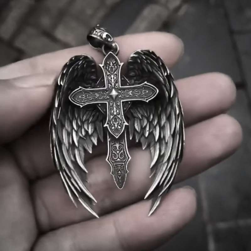 Guardian Wings Cross Pendant for Men - 925 Silver Necklace - Image 4