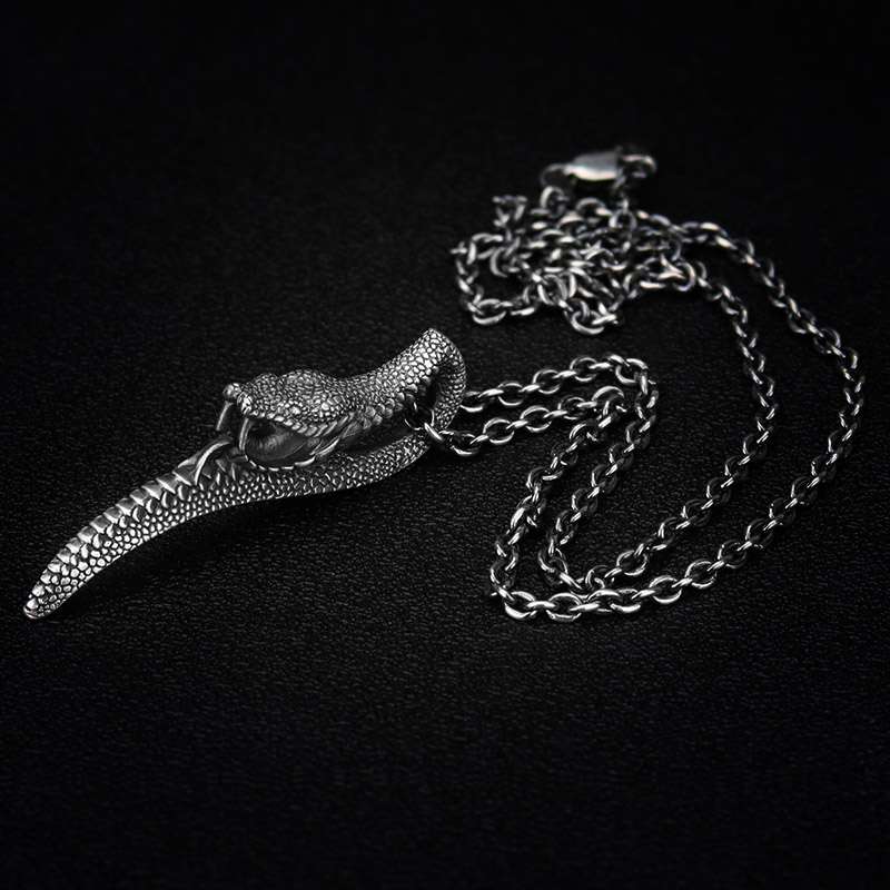 Snake Viper Cobra - 925 Silver Pendant Necklace for Men - Image 4