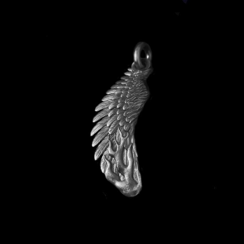 Flame Wings Hell Fire - 925 Silver Pendant Necklace for Men - Image 2