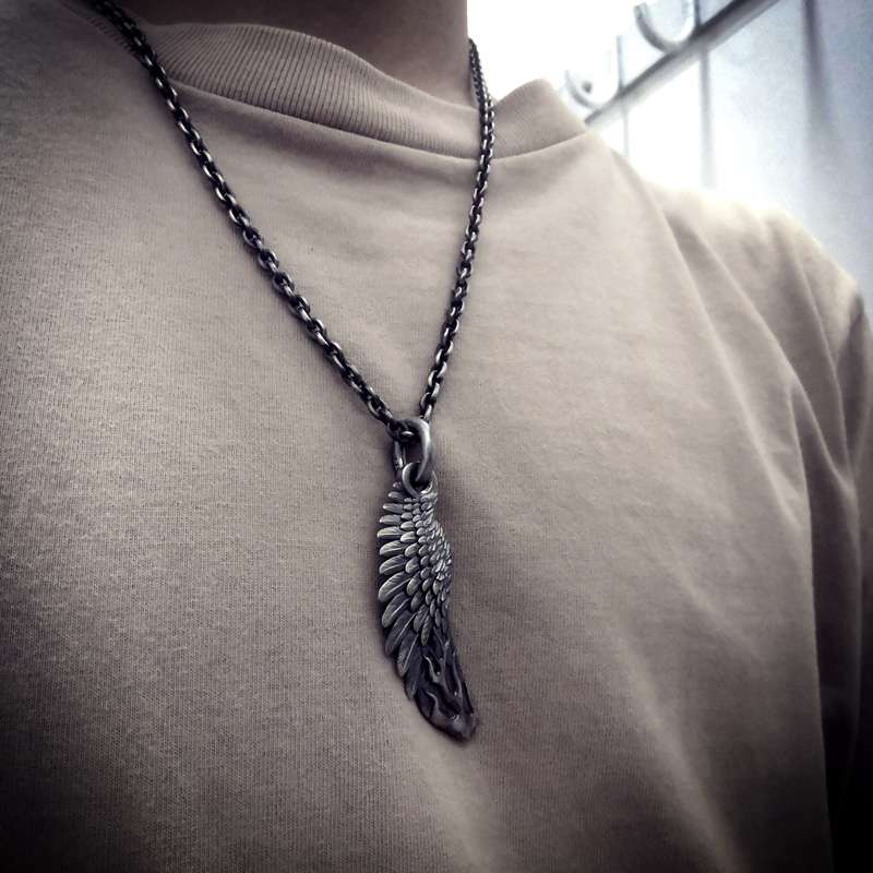 Flame Wings Hell Fire - 925 Silver Pendant Necklace for Men - Image 4