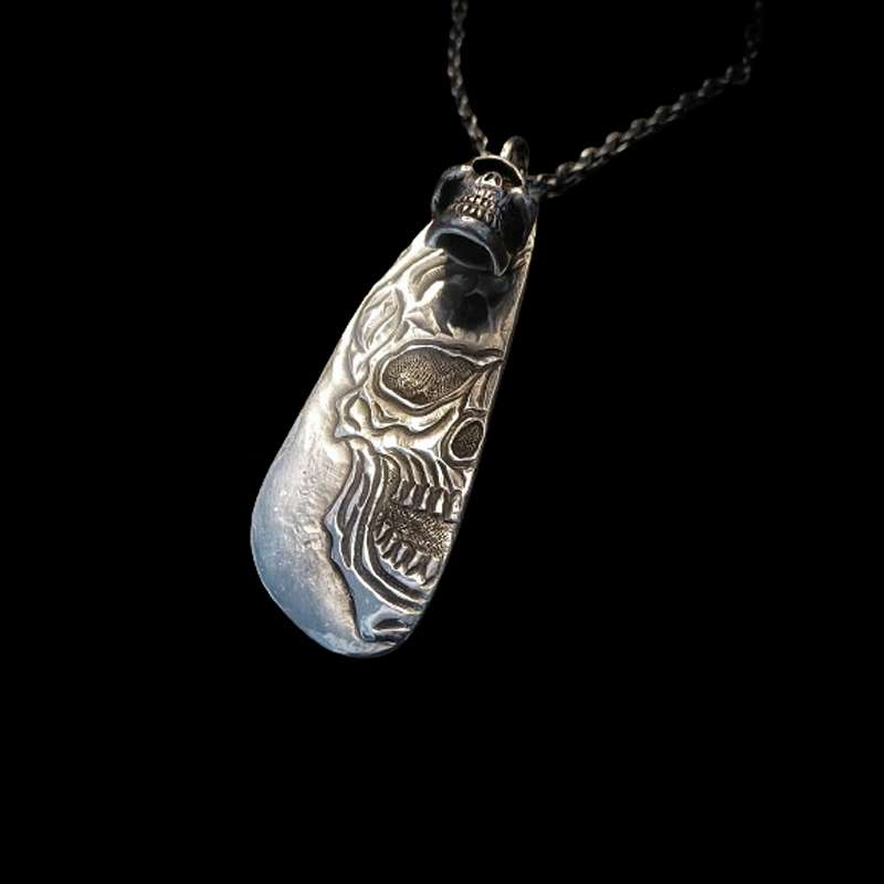 Mayhem Skull Necklace Pendant 925 silver mens One-eyed skull pendant - MENSSKULL 925 silver jewelry