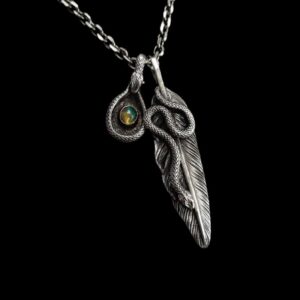 Snake Feather Necklace - 925 Silver Necklace for Men