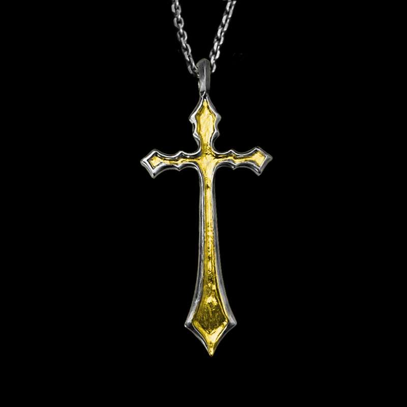 Thick gilt 24K gold cross pendant Fusion Sterling silver cross necklaces - MENSSKULL 925 silver jewelry