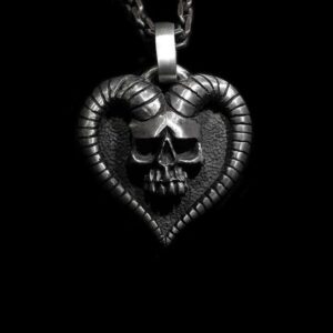 Heart Shaped Skull Goat Horn - 925 Silver Pendant Necklace for Men