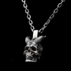 Horn Skull Solid Heavy Locomotive - 925 Silver Pendant Necklace for Men