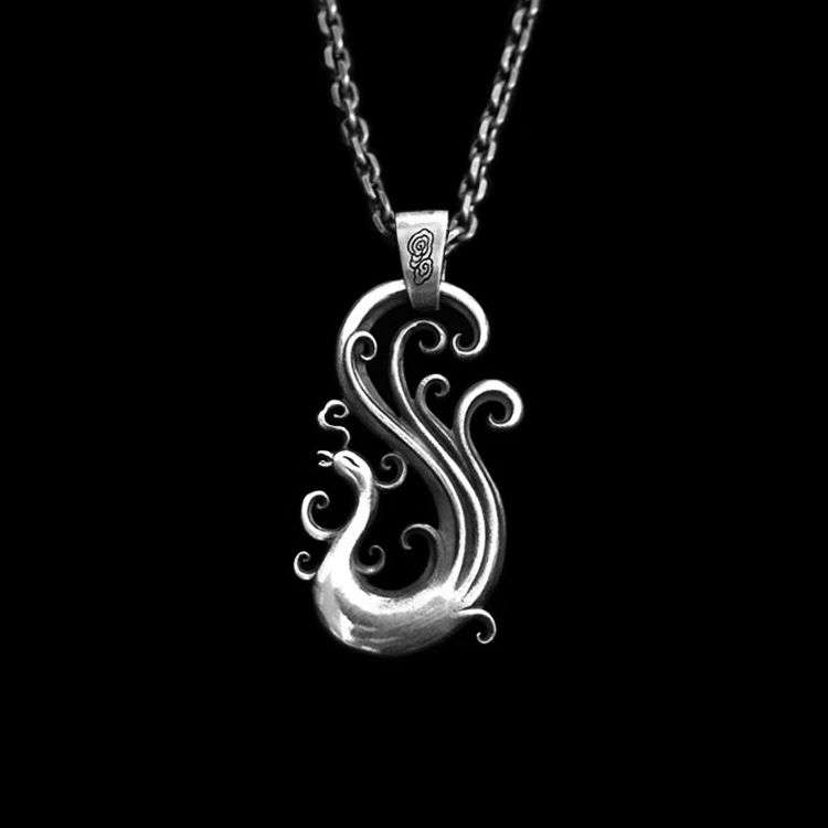 Dragon Phoenix Lovers Pendant - 925 Silver Dragon Necklace - Image 3
