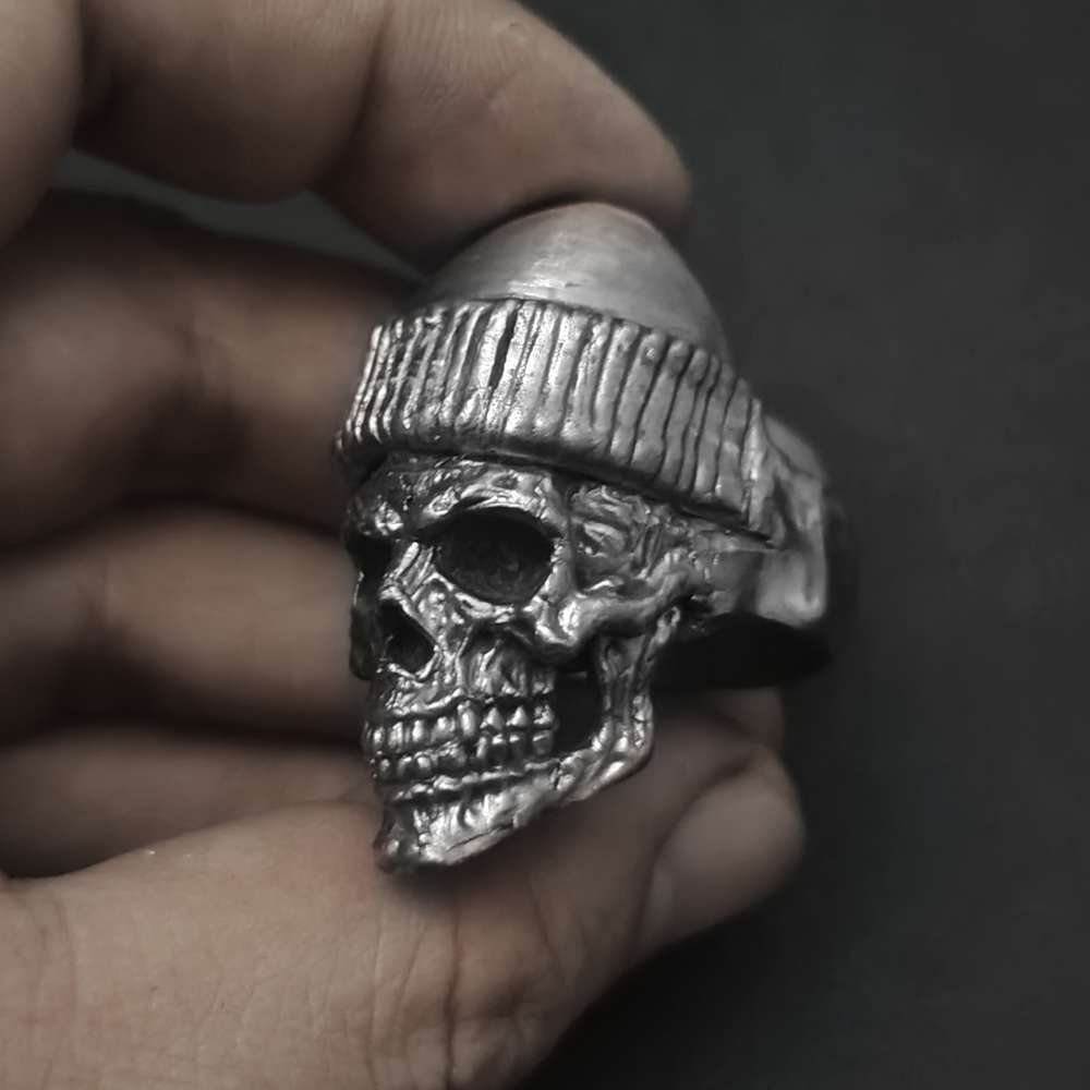Skull Rings - Handmade 925 Silver Hat-Wearing Skeleton Men's Band - Image 4
