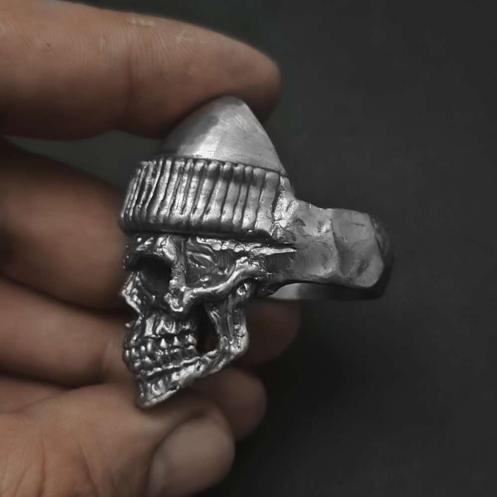 Skull Rings - Handmade 925 Silver Hat-Wearing Skeleton Men's Band - Image 5