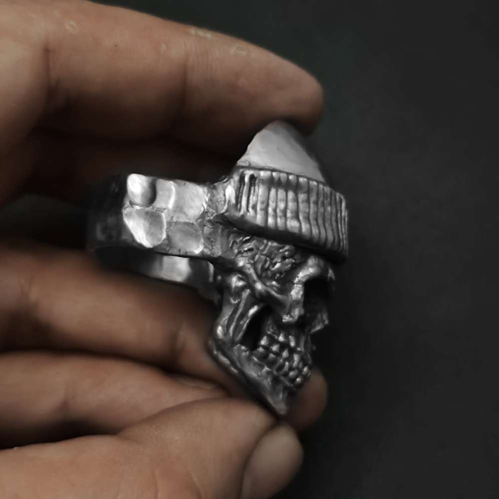 Skull Rings - Handmade 925 Silver Hat-Wearing Skeleton Men's Band - Image 6