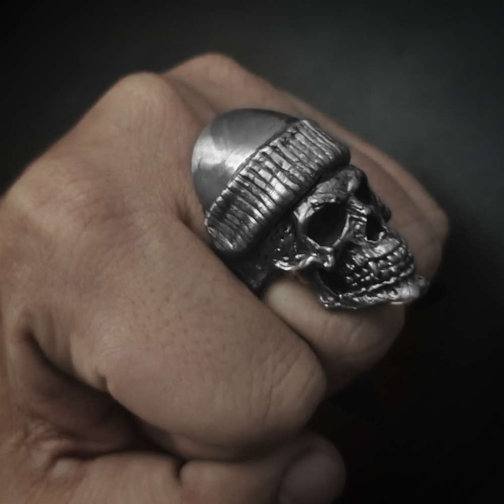 Skull Rings - Handmade 925 Silver Hat-Wearing Skeleton Men's Band - Image 7