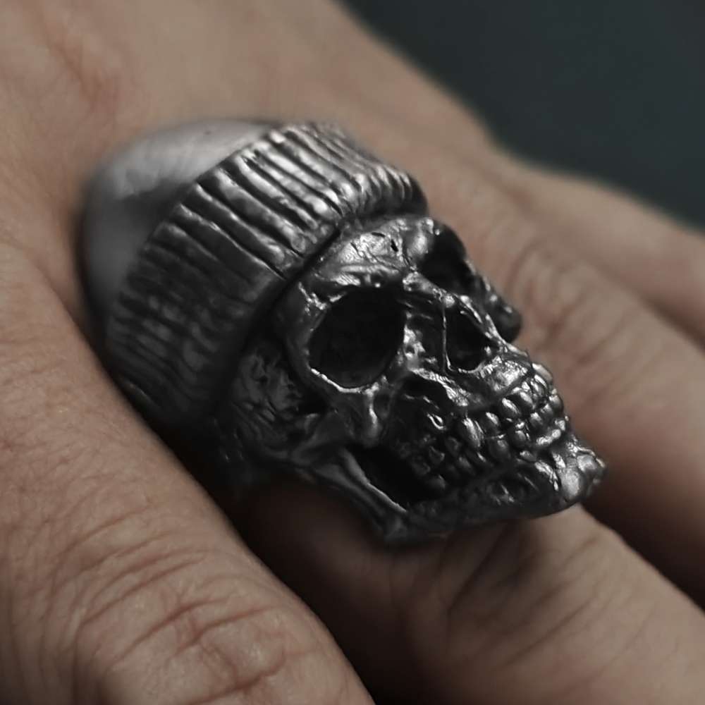 Skull Rings - Handmade 925 Silver Hat-Wearing Skeleton Men's Band - Image 8