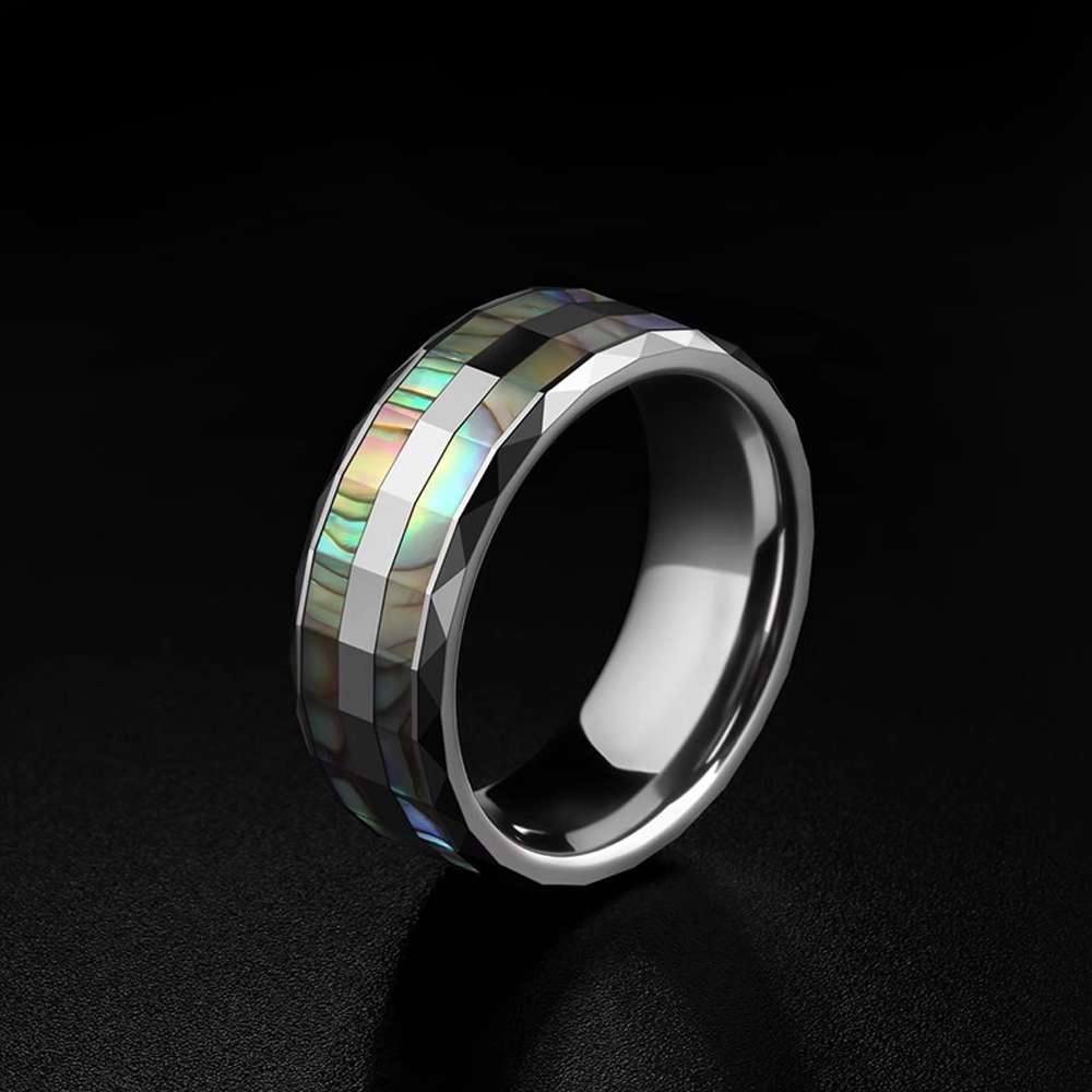 Abalone Shell Tungsten Ring - Colorful Mens Band - product gallery image 2