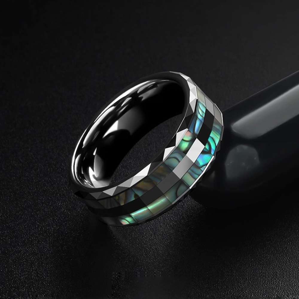 Abalone Shell Tungsten Ring - Colorful Mens Band - product gallery image 5