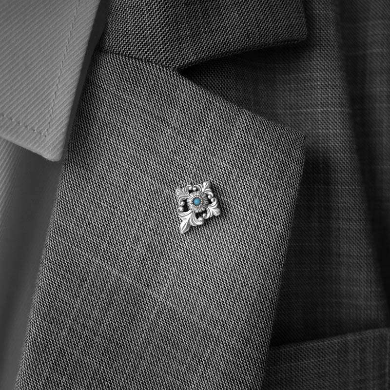 Lucky Flower Brooch for Men - 925 Silver Floral Collar Pin - Image 2