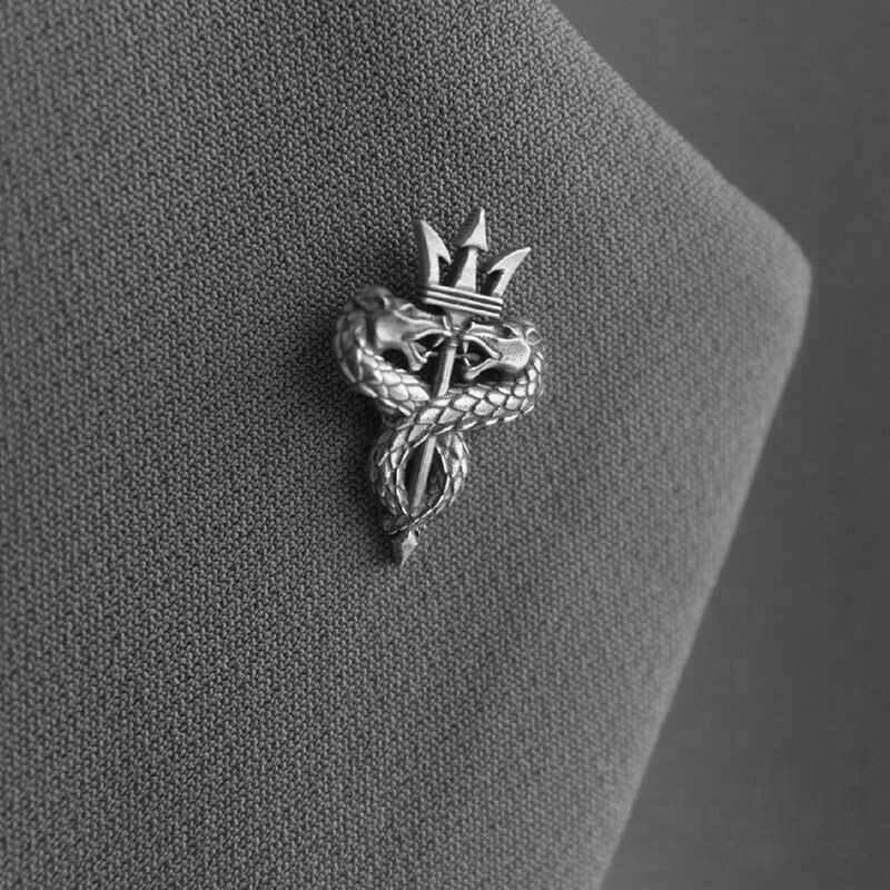 Dragon Trident Brooch - 925 Silver Silver Dragon Brooch - Image 2
