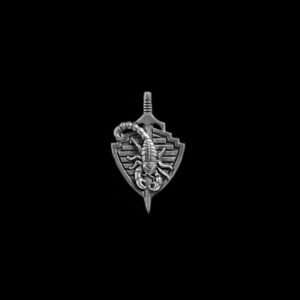 Scorpion Shield Brooch - 925 Silver Gothic Collar Pin