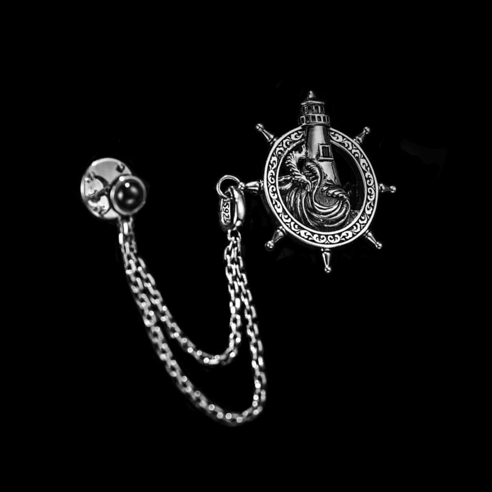 Rudder Brooch for Men – 925 Silver Nautical Lapel Pin - MENSSKULL 925 silver jewelry